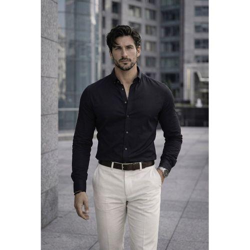 Likralı Regular Fit Nefes Alabilir Klasik Erkek Oxford Gömlek - Siyah