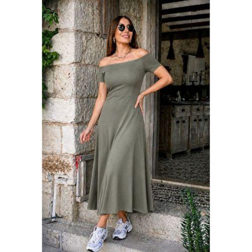 Kadın Omuzlardan Açık Lastikli Uzun Viskon Elbise