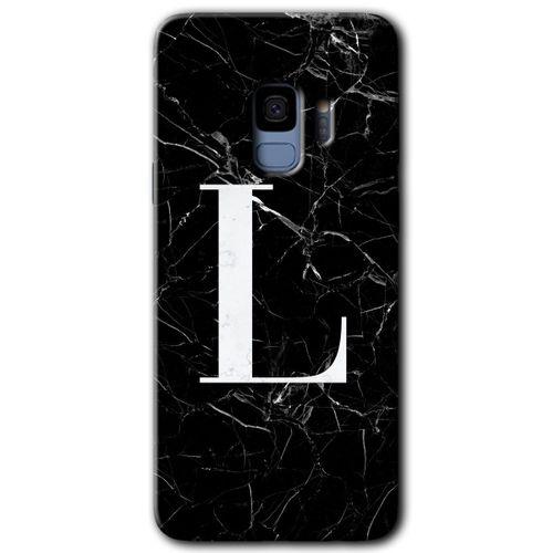 Samsung Galaxy S9 HD Baskılı Kılıf + 9D Tam Ekran Koruyucu - Siyah Mermer Desenli L Harfi