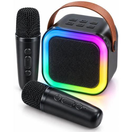 Taşıma Askılı Siyah Led Işıklı Bluetooth Hoparlör Çift Mikrofonlu Karaoke Seti
