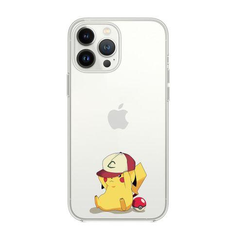 iPhone 13 Pro Max Şapkalı Pikaçu Desenli Premium Silikonlu Şeffaf Telefon Kılıfı