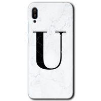 Potkal Hediye Fabrikası Huawei Y6 2019 HD Baskılı Kılıf + 9D Tam Ekran Koruyucu - Beyaz Mermer Desenli U Harfi