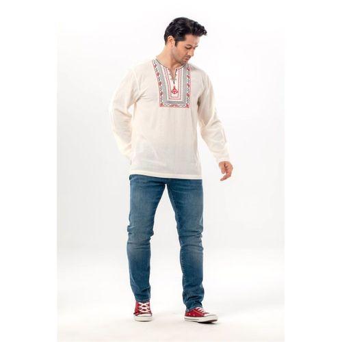 Uzun Kol Şile Bezi Bisiklet Yaka Bahriyeli Erkek Yazlık T-shirt Krem 3002