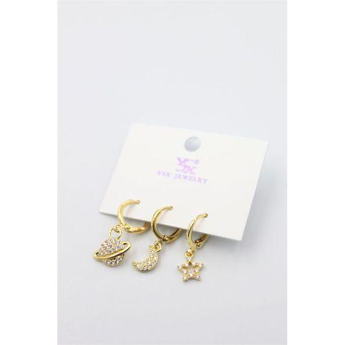 3'lü Gezegen Küpe - Altın