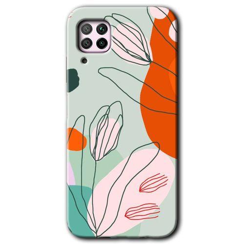 Huawei P40 Lite Kılıf Baskılı Kapak - Vektör Çiçekler + 5D Tam Kaplayan Cam