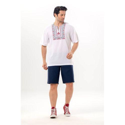 Kısa Kol Şile Bezi Bisiklet Yaka Bahriyeli Erkek Yazlık T-shirt Beyaz Byz