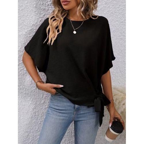 Kadın Kısa Kollu Bisiklet Yaka Yandan Bağcıklı Aerobin Bluz