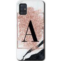 Galaxy A51 Kılıf HD Desen Baskılı Arka Kapak - Pembe Mermer Desenli A Harfi