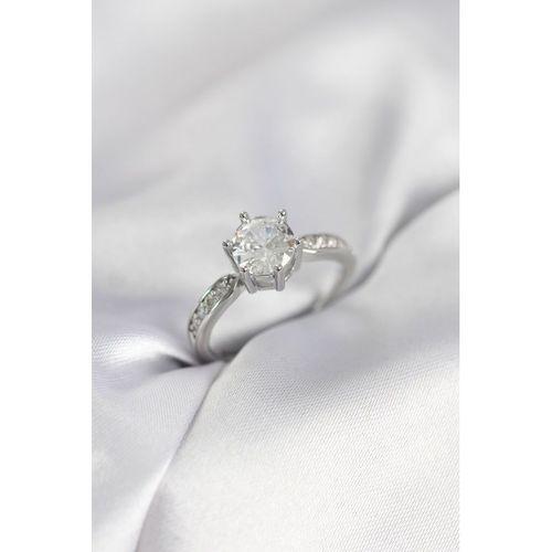 Zirkon Taşlı Tek Taş Model Gümüş Renk Kadın Yüzük