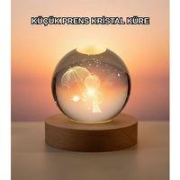 Masif Ahşap Standlı 3d Küçük Prens Kristal Top Usb Gece Lambası Sıcak Işık