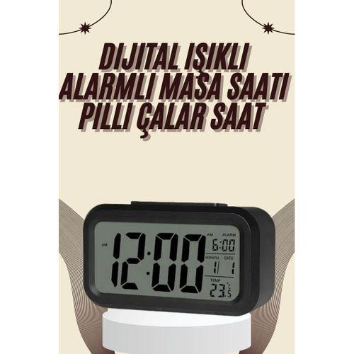 Dijital Masa Saati Termometreli Takvim Çalar Saat Led Ekran Pilli