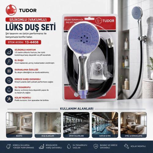 Vakumlu Silikon Lüks Duş Seti 1.5m - Çok Fonksiyonlu Duş Başlığı, 3 Kademe Mafsal