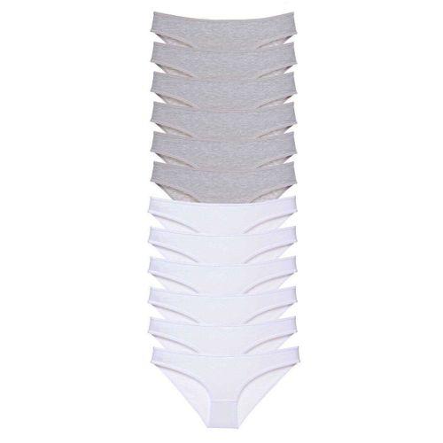12 Adet Süper Eko Set Likralı Kadın Slip Külot Gri Beyaz