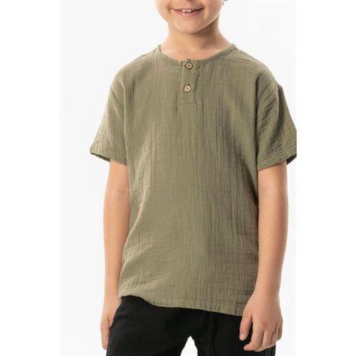 Kısa Kol Batı Cep Detaylı Yazlık Müslin Erkek Çocuk Tshirt Haki Hk