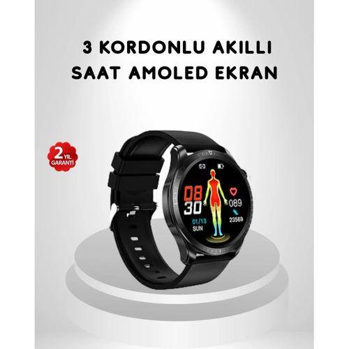 Amoled Ekranlı Akıllı Saat – 3 Kordon Seçenekli, Suya Dayanıklı, Kalp Atış Ve Uyku Takip Özellikli