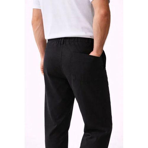 Erkek Keten Cepli Pantolon Lastikli Bel Bağcıklı Önden Fermuarlı - Siyah