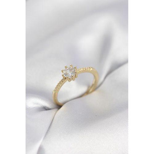 Tek Taş Model Gold Renk Zirkon Taşlı Kadın Yüzük