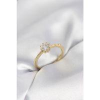 Tek Taş Model Gold Renk Zirkon Taşlı Kadın Yüzük