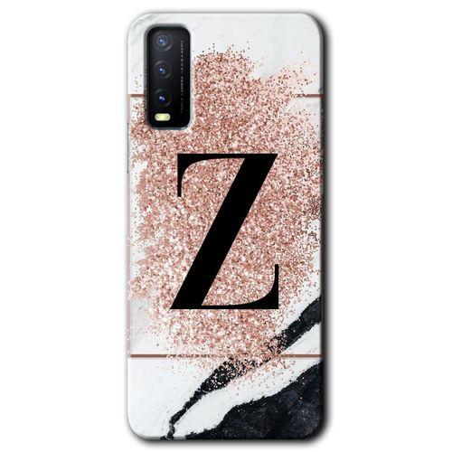 Vivo Y20s Kılıf HD Desen Baskılı Arka Kapak - Pembe Mermer Desenli Z Harfi