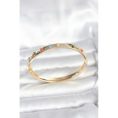 Pirinç Gold Renk Zirkon Taşlı Kelepçe Bileklik