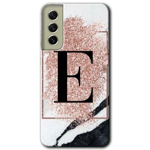 Samsung Galaxy S21 FE Kılıf HD Desen Baskılı Arka Kapak - Pembe Mermer Desenli E Harfi