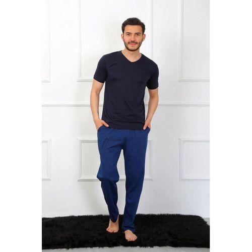 Erkek Penye 3'lü Lacivert V Yaka Pijama Takımı