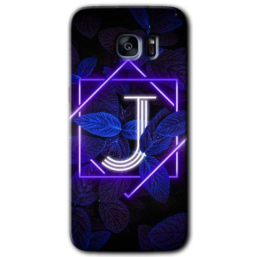 Potkal Hediye Fabrikası Samsung Galaxy S7 Edge Kılıf HD Desen Baskılı Arka Kapak - Dark Neon Yaprak J Harfi