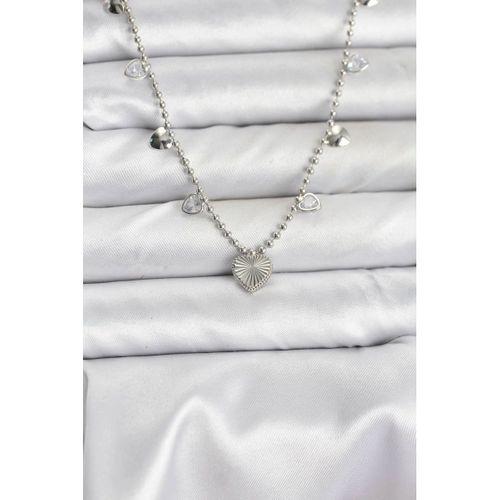 Pirinç Gümüş Renk Kalp Model Kadın Kolye