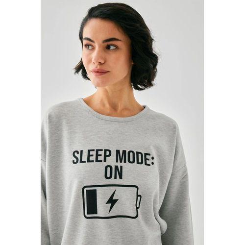 Kadın Gri Sleep Mode On Oversize 2 İplik Eşofman Ev Giyim Takımı