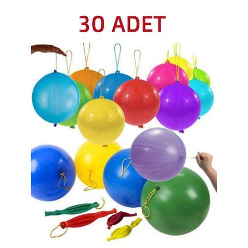 30 Adet Lastikli Zıpzıp Balon İpli Punch Panç Büyük Balon