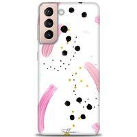 Samsung Galaxy S21 FE Kılıf HD Baskılı Kılıf - Pembe ve Benekler + Tam Ekran Koruyucu