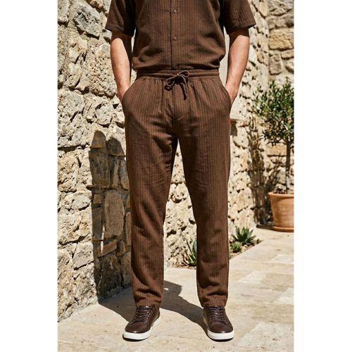 Calvert Tensel Pamuk Kumaş Çizgili Relaxed Fit Erkek Pantolon - Kahve