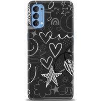 Oppo Reno 4 Kılıf HD Baskılı Kılıf - Siyah Kalp ve Notalar + Tam Ekran Koruyucu