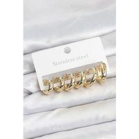 316L Çelik Gold Renk Zirkon Taşlı Kutup Yıldızı Model Halka Küpe Seti