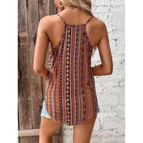 Kadın Ip Askılı V Yakalı Desenli Süprem Bluz