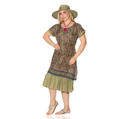 Kısa Kol Vual Defne Midi Boy Yazlık Otantik Elbise Yeşil 6103