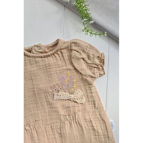 Müslin Kumaş Çiçek Nakışlı Pamuklu Kız Bebek Tulum