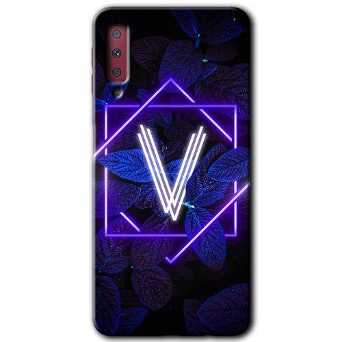 Galaxy A7 2018 Kılıf HD Desen Baskılı Arka Kapak - Dark Neon Yaprak V Harfi