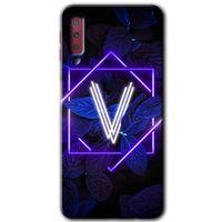Galaxy A7 2018 Kılıf HD Desen Baskılı Arka Kapak - Dark Neon Yaprak V Harfi