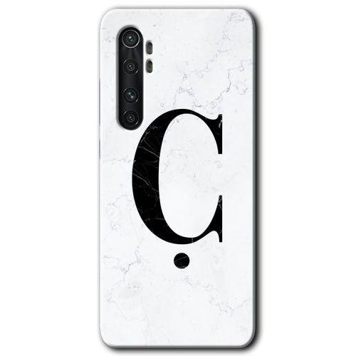 Xiaomi Mi Note 10 Lite Kılıf HD Desen Baskılı Arka Kapak - Beyaz Mermer Desenli Ç Harfi + Kırılmaz Cam