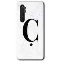 Xiaomi Mi Note 10 Lite Kılıf HD Desen Baskılı Arka Kapak - Beyaz Mermer Desenli Ç Harfi + Kırılmaz Cam
