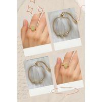 2'Lİ Set - Zirkon Taşlı Üçlü Asansör Bileklik, Oval Motif Zirkon Ayarlanabilir Yüzük SNJ-SET1002