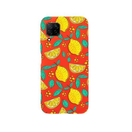 Huawei P40 Lite Limon Desenli Premium Silikonlu Kırmızı Telefon Kılıfı