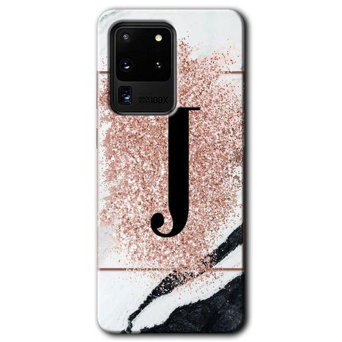 Galaxy S20 Ultra Kılıf HD Desen Baskılı Arka Kapak - Pembe Mermer Desenli J Harfi