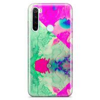 Xiaomi Redmi Note 8 Kılıf Yeşil Pembe Mermer Arka Kapak Koruma Desenli Full Koruyucu