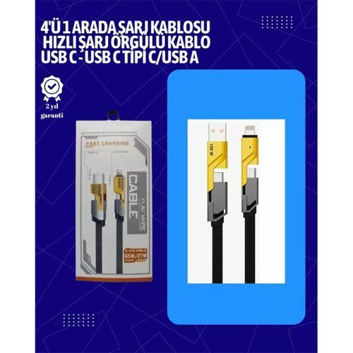 Usb-c Ve Lightning Uyumlu 4'ü 1 Arada Kablo – 65w Hızlı Şarj, Örgülü Dayanıklı Yapı
