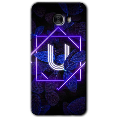 MRCİLETİSİM Samsung Galaxy C9 Pro Kılıf HD Desen Baskılı Arka Kapak + Temperli Cam - Dark Neon Yaprak U Harfi