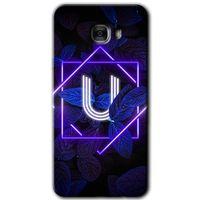 MRCİLETİSİM Samsung Galaxy C9 Pro Kılıf HD Desen Baskılı Arka Kapak + Temperli Cam - Dark Neon Yaprak U Harfi