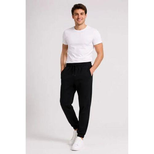 Erkek İki İplik Beli Lastikli Bağcıklı Regular Fit Jogger Eşofman Altı - Siyah