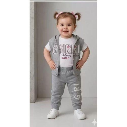 1/4 Yaş Girl Baskılı Yelekli 3lü Çocuk Takımı